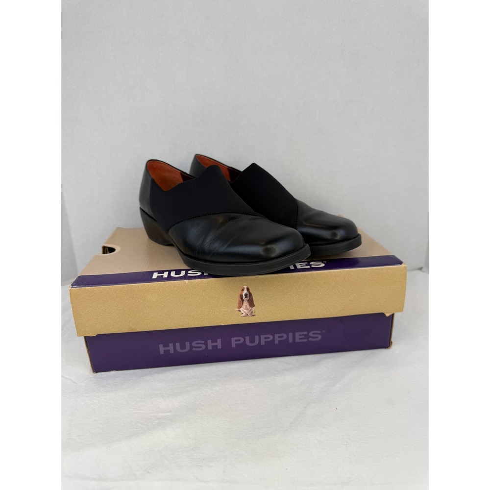 Hush Puppies Acacia Black Leather Fabric Slip On Wedge Loafers 53835 Mens 8M